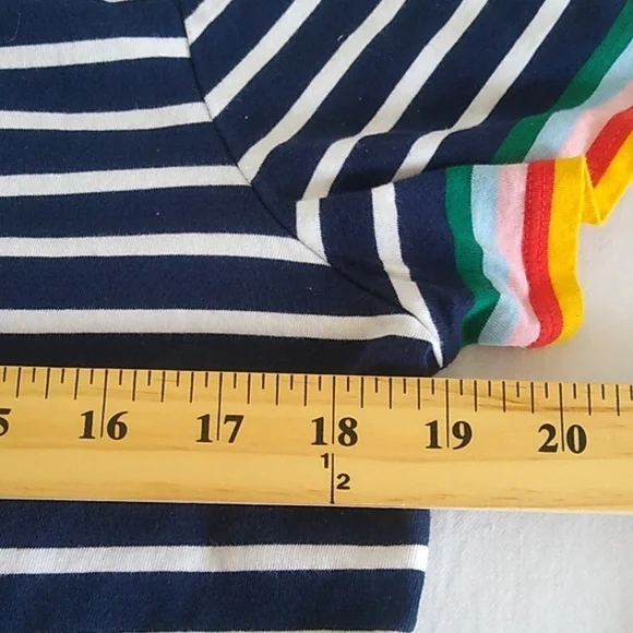 Boden Navy Blue White Striped T Shirt Rainbow Cuffed Short Sleeves Size 10 - Picture 7 of 10